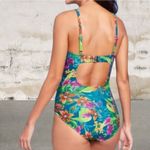 Kona Sol Tropical Print Shirred Full Coverage One Piece Swimsuit Sz L Photo 1