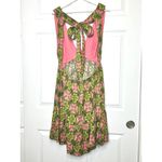 House of Harlow  1960 Pink Green Linen Blend Tie Back Tiered Dress L Photo 3