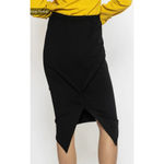 Gracia  Vegan Leather Knit Pencil Skirt Womens Sz M Black Crossover Back New Photo 11