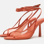 ZARA coral red mesh strappy pointed heels NEW 41/10 Photo 0