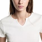 Mango Cotton V-Neck T-Shirt Baby Tee Luciac Off White NWT Teens Large Photo 6