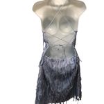 Lulus Making Magic Strappy Mini Dress XL Shimmery Fringe Ice Blue Criss Cross Photo 2