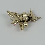 Vintage Gold Tone Enamel Owl Brooch Pink Rhinestone Eyes Faux Pearl Accent Photo 4