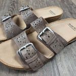 Earth Origins Earth Perforated Leather Slide Sandals Sand Antigua Warm Taupe Shoes Size 8.5 Photo 0