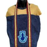 Old Navy  Boho Embroidered Denim Tote Bag Ribbon Double Handle Striped Summer Photo 0