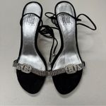 Pelle Moda Black Leather Silver Rhinestone Heels Womens 7.5 Bling Lace Up Ankle Photo 1
