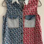 Paris Blues Vintage Denim Shirt Women Medium Red Blue Floral 90s Patchwork Plaid USA Western Photo 0