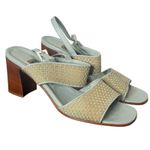 Cole Haan Vintage  Woven Chunky Block Heel Sandals Leather‎ Blue Womens Size 8 Photo 2