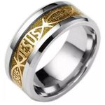 Gold Carbon Fiber Jesus Ring Photo 0