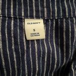 Old Navy  Size S Linen Blend Dress Button Front Midi Pockets Navy Blue Striped Photo 2
