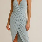 Lulus sage blue surplice ruched midi dress XL party wedding guest Photo 0