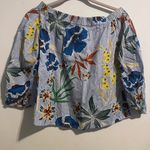 ZARA ‎ Gray and Blue Ruffled 3/4 Sleeve Blouse Photo 1