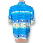 Vintage 90s Tropical Fish Print Shirt Blue Yellow Crinkle Button Front Top 14 Photo 6