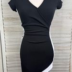 Bodycon Short Sleeve Dress with Ruching & Sporty Side Stripes Black & White Photo 0
