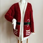 Ugly Christmas sweater Cardigan with Candy Cane Design oversized be the present! Red Size M Photo 1