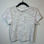 Calia Women's Essential Crop Jacquard Tee Shirt Gray Beige Textured FLAW Medium White Photo 0