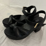 SO Black  Faux Leather Block Heel 3” Sandals Clogs Knot Bow Detail SZ 7 M Padded Photo 0