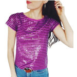 J. Crew Purple Sequin Striped Top Short Sleeve Party Sparkle Women Size XS Photo 0