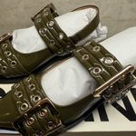 Ganni  Buckle Ballerina Flats Slingbacks Sandals Military Olive BRAND NEW w/ Box Photo 4