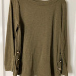 J.Jill  Petite Olive Green Button Accent Long Sleeve Knit Top - Medium Photo 0