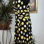 Scarlett  Dress Women's Size 12 Black Yellow White Polka Dot Sleeveless Midi Photo 5