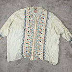 Johnny Was Embroidered Blouse Bohemian Tunic Western Top Cream Sz M Aztec Boxy Photo 0