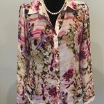 a.n.a Floral Women's Top - Pink and White Button front Photo 0