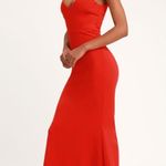 Lulus Lulu’s Infinite Glory Red Maxi Dress Sz Medium Stretch Knit Mermaid Hem Formal Photo 4