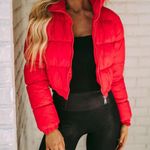 These Three Boutique red puffer jacket Photo 0