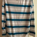 Truself Women’s Shirt M Stripes Striped Blue Gray White Bust 40” Knot Front Size M Photo 4