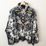 Free People | Kanuk Hoodie Black White Floral Boho Wide Sleeve Hood | Medium Photo 1