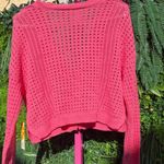 C&C California  100% Cotton Pink Open Knit Crochet Tie Front Cardigan Size Large Photo 4
