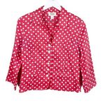 Talbots Petites Linen Button Front Blazer Jacket Coral Pink Polka Dot Size 8P Photo 0
