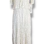 Deadstock 90s Lace Maxi Dress Ivory Sheer Floral Short Sleeve Scoop Neck Small Photo 0