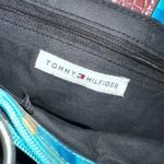 Tommy Hilfiger Tote Bag Purse Handbag Turquoise Blue Brown Signature Print Photo 5