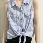 Michael Kors  Blue Striped Chambray Front Tie Linen Blend Sleeveless Top Size XL Photo 1