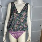Free People Intimately Womens Bare It All Lace Trim Floral Bodysuit Size Medium Photo 2