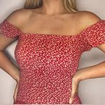 Sim & Sam Red Floral Smocked Mini Dress with Square Neck and Lace-Up Back Photo 4