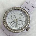 FMD women quartz analog watch white tone 39mm rhinestones round running Photo 1