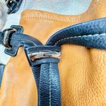 Vintage B. Makowsky Colorblock Leather Satchel Bag in Black Tan Cream & Silver Photo 9