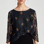 ZARA  Blouse Top FLORAL EMBROIDERED Dark Green SHEER LACE Photo 0