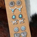 6 Pairs Vintage Western Turquoise Earrings Set – Boho Chic Jewelry, heart, horse Photo 0