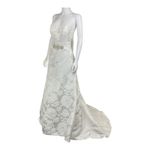 David's Bridal Strapless Wedding Dress Floral Lace Applique Beaded Bridal‎ Gown Photo 7