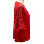 Alya  Red Blouse With V-Neck and 3/4in Bell Sleeve with Filagree Lace Pattern Dow Photo 5