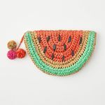 The Loft Paper Straw Wicker Summer Fruit Watermelon Pom Pom Small Wallet Pouch NEW Photo 0