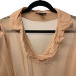 Moda International Blush Pink Ruffle Long Puff Sleeve See Thru 100% Silk Sz Sm‎ Photo 3