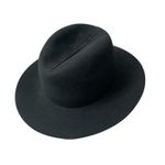 Janessa Leone Wool Fedora Hat Womens Medium Black Wide Brim Ribbon Stripe * Photo 0