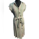 Lulus  Back to Classics Green and White Striped Midi Shirt Dress Linen‎ Blend S Photo 1