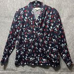 Loft Outlet Top Large Long Sleeve Blouse Sweater Faux Wrap Dark Blue Floral Photo 0