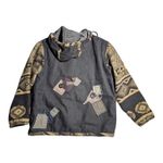 Vtg 1990s Keren Hart Black Beige Tribal Patchwork Tapestry Hooded Jacket Sz S Size M Photo 1
